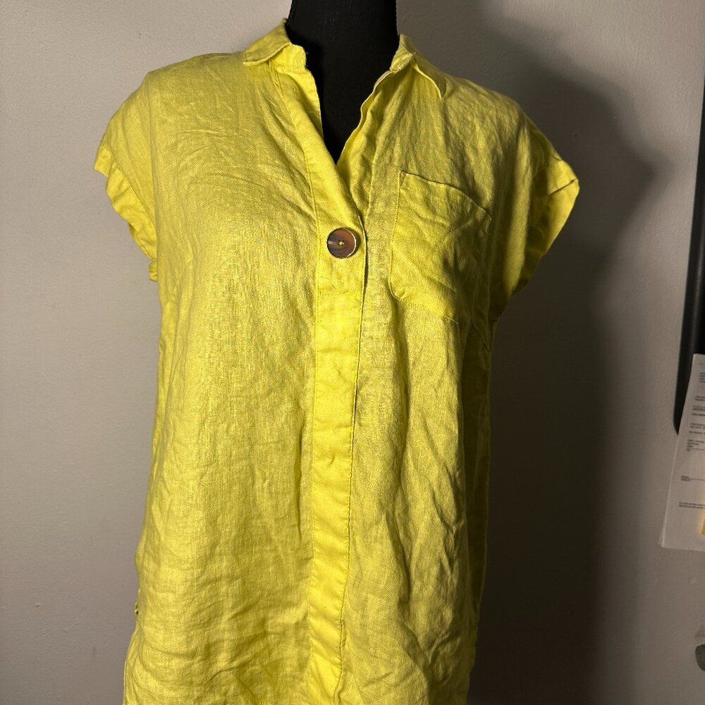 Bright Yellow 100% Linen Pull Over Top by Ellen Tracy - Lightweight & Breezy